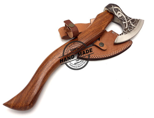 Smith Custom Forged Carbon Steel Viking Axe Throwing Rose Wood Shaft, Viking Bearded Camping Axe 3147 - Image 4