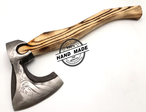 Custom Gift Forged Carbon Steel Viking Axe, With Ash Wood Shaft, Viking Bearded Camping Axe 3142 - Image 7