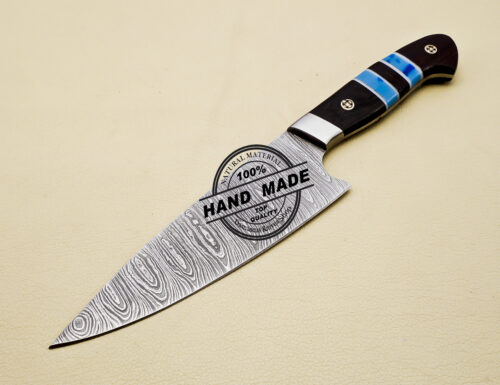 Handmade Damascus Steel Kitchen Chef Knife With Wangi Wood Handle - Image 4