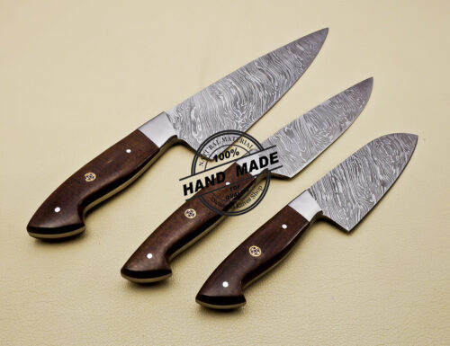 Lot Of 3 Damascus Kitchen Knives Custom Handmade Damascus Knives - Image 4