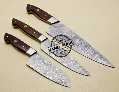 Lot Of 3 Damascus Kitchen Knives Custom Handmade Damascus Knives - Image 5