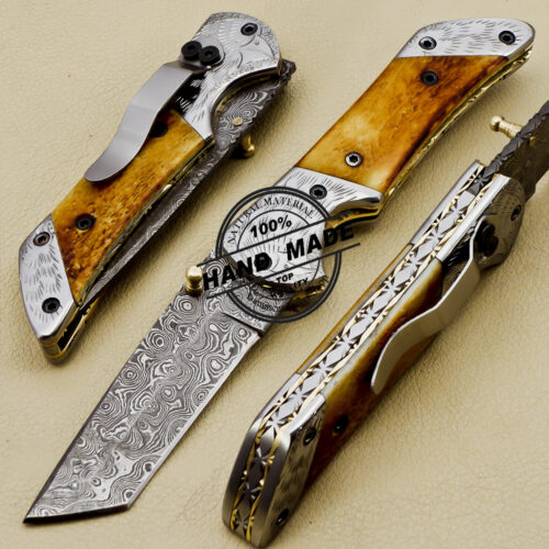 Damascus Folding liner lock knife