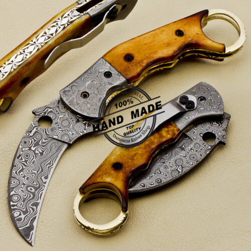 Damascus Folding Karambit Knife