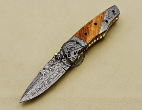 Damascus Folding Knife Custom Handmade Damascus Steel Pocket Knife 3162 - Image 3