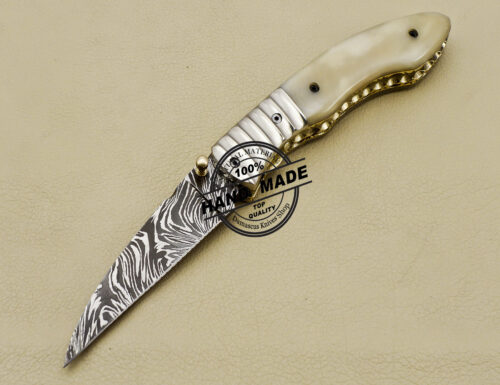 Damascus Folding Knife Custom Handmade Damascus Steel Pocket Knife 3163 - Image 3
