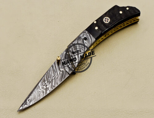 Damascus Folding Knife Custom Handmade Damascus Steel Pocket Knife 3161 - Image 3