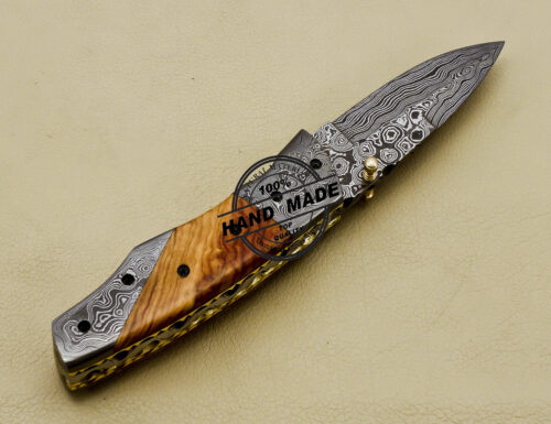 Damascus Folding Knife Custom Handmade Damascus Steel Pocket Knife 3162 - Image 4