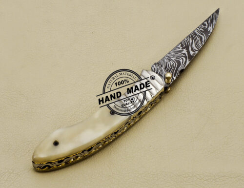 Damascus Folding Knife Custom Handmade Damascus Steel Pocket Knife 3163 - Image 4
