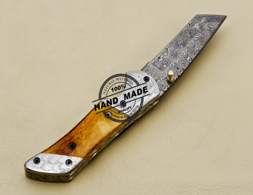 Tanto Damascus Folding Knife Handmade Damascus Steel Knife 3165 - Image 4