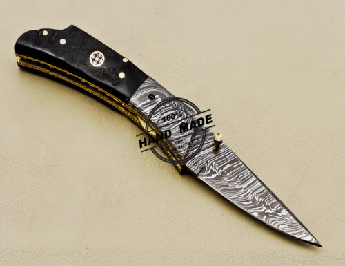 Damascus Folding Knife Custom Handmade Damascus Steel Pocket Knife 3161 - Image 4