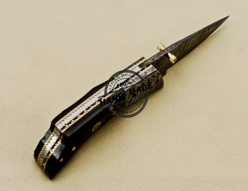 Damascus Folding Knife Custom Handmade Damascus Steel Pocket Knife 3161 - Image 5