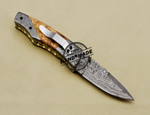 Damascus Folding Knife Custom Handmade Damascus Steel Pocket Knife 3162 - Image 5