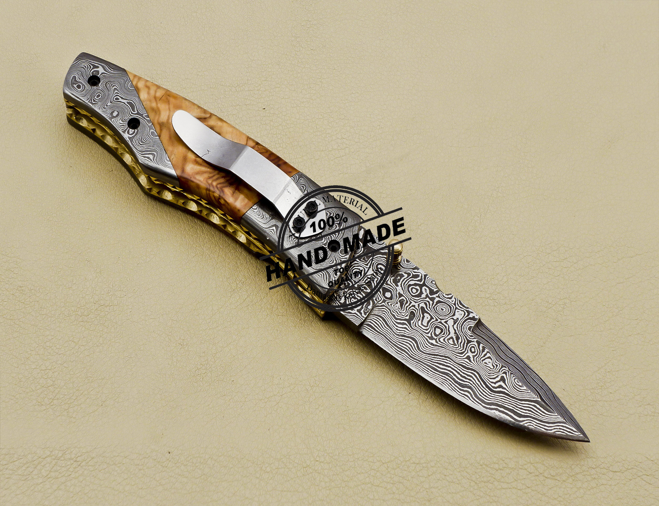 CUSTOM HANDMADE DAMASCUS FOLDING KNIFE WITH POCKET CLIP – NB