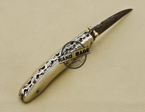 Damascus Folding Knife Custom Handmade Damascus Steel Pocket Knife 3163 - Image 5