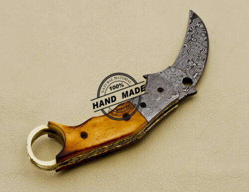 Damascus Folding Karambit Knife Handmade Damascus Steel Pocket Knife 3166 - Image 4