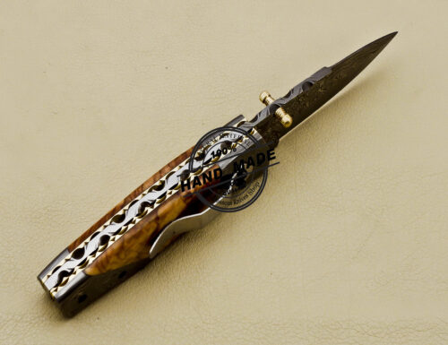 Damascus Folding Knife Custom Handmade Damascus Steel Pocket Knife 3162 - Image 6