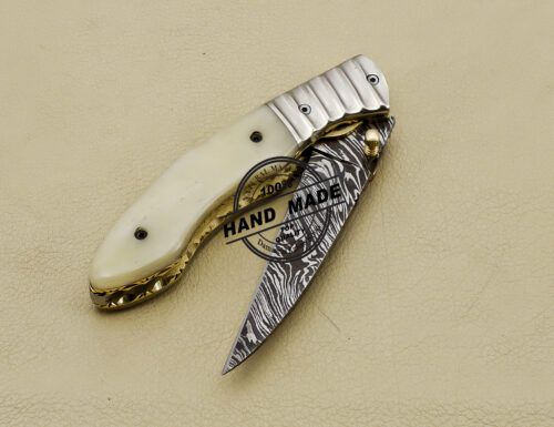 Damascus Folding Knife Custom Handmade Damascus Steel Pocket Knife 3163 - Image 6