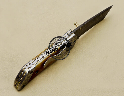 Tanto Damascus Folding Knife Handmade Damascus Steel Knife 3165 - Image 6