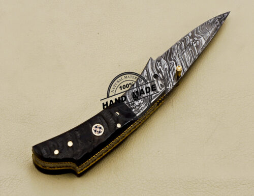 Damascus Folding Knife Custom Handmade Damascus Steel Pocket Knife 3161 - Image 6