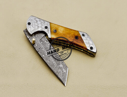 Tanto Damascus Folding Knife Handmade Damascus Steel Knife 3165 - Image 7