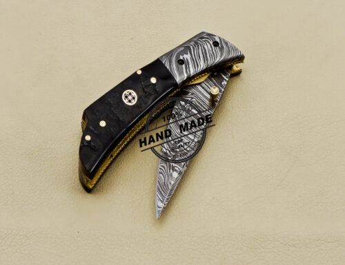 Damascus Folding Knife Custom Handmade Damascus Steel Pocket Knife 3161 - Image 7