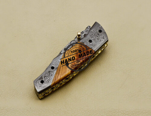 Damascus Folding Knife Custom Handmade Damascus Steel Pocket Knife 3162 - Image 8