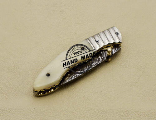 Damascus Folding Knife Custom Handmade Damascus Steel Pocket Knife 3163 - Image 8
