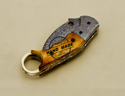 Damascus Folding Karambit Knife Handmade Damascus Steel Pocket Knife 3166 - Image 7