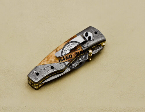 Damascus Folding Knife Custom Handmade Damascus Steel Pocket Knife 3162 - Image 9