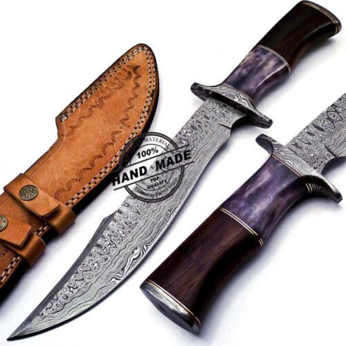Damascus Bowie Knife Custom Handmade Damascus Steel Knife 845 - Image 9