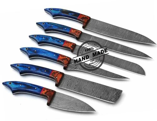 Damascus Kitchen Set Custom Handmade Damascus Steel Knives 3195 - Image 3