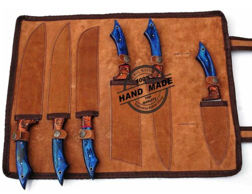 Damascus Kitchen Set Custom Handmade Damascus Steel Knives 3195 - Image 6