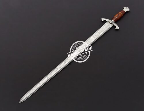 Damascus Medieval Sword Custom Handmade Damascus Steel Fixed Blade Sword 3805 - Image 3