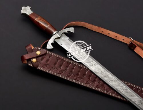 Damascus Medieval Sword Custom Handmade Damascus Steel Fixed Blade Sword 3805 - Image 4