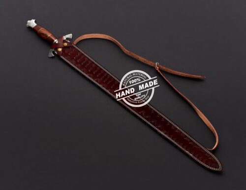 Damascus Medieval Sword Custom Handmade Damascus Steel Fixed Blade Sword 3805 - Image 5