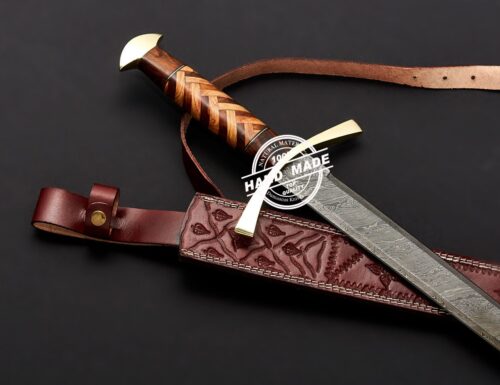 Damascus Viking Sword Custom Handmade Damascus Steel Fixed Blade 3804 - Image 4