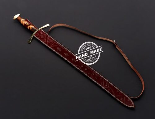 Damascus Viking Sword Custom Handmade Damascus Steel Fixed Blade 3804 - Image 5
