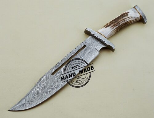Damascus Rambo Bowie Knife Custom Handmade Damascus Steel Knife 3201 - Image 2