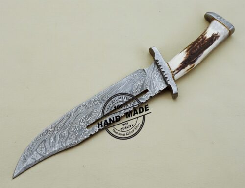 Damascus Rambo Bowie Knife Custom Handmade Damascus Steel Knife 3201 - Image 3