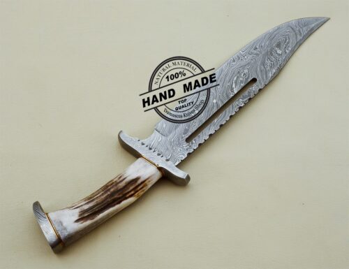 Damascus Rambo Bowie Knife Custom Handmade Damascus Steel Knife 3201 - Image 4