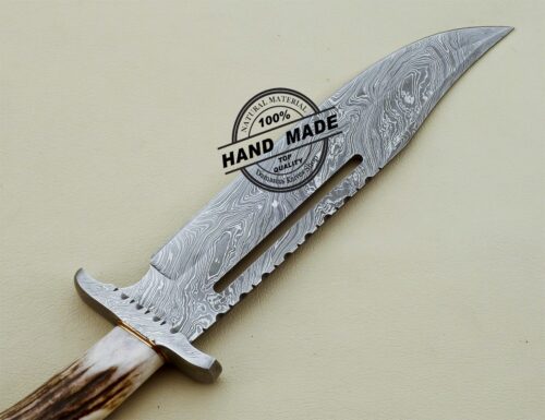 Damascus Rambo Bowie Knife Custom Handmade Damascus Steel Knife 3201 - Image 5
