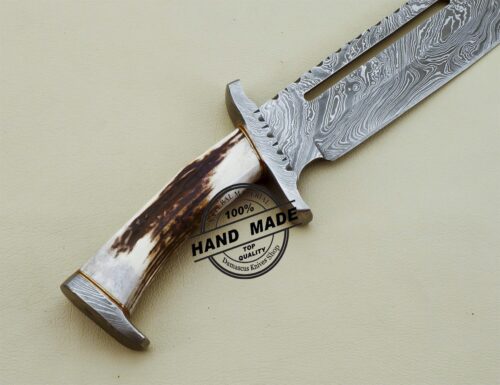 Damascus Rambo Bowie Knife Custom Handmade Damascus Steel Knife 3201 - Image 7