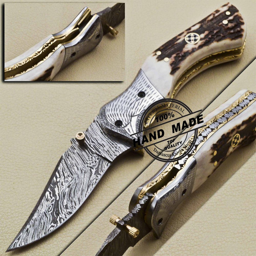 Custom Handmade Damascus Steel Fire Pattern Skinning Knife