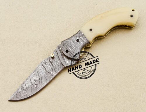 Damascus Folding Knife Custom Handmade Damascus Steel Knife 3202 - Image 2