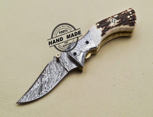 Damascus Folding Knife Custom Handmade Damascus Steel Pocket Knife 3196 - Image 2
