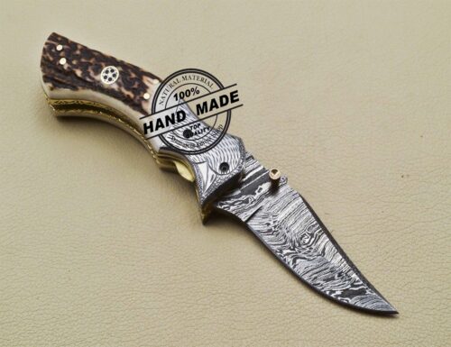 Damascus Folding Knife Custom Handmade Damascus Steel Pocket Knife 3196 - Image 3
