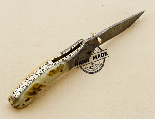 Damascus Folding Knife Custom Handmade Damascus Steel Knife 3202 - Image 4