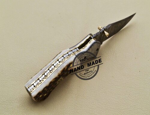 Damascus Folding Knife Custom Handmade Damascus Steel Pocket Knife 3196 - Image 4