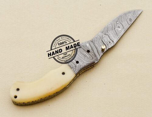 Damascus Folding Knife Custom Handmade Damascus Steel Knife 3202 - Image 5