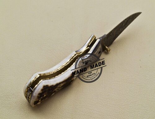 Damascus Folding Knife Custom Handmade Damascus Steel Pocket Knife 3196 - Image 5
